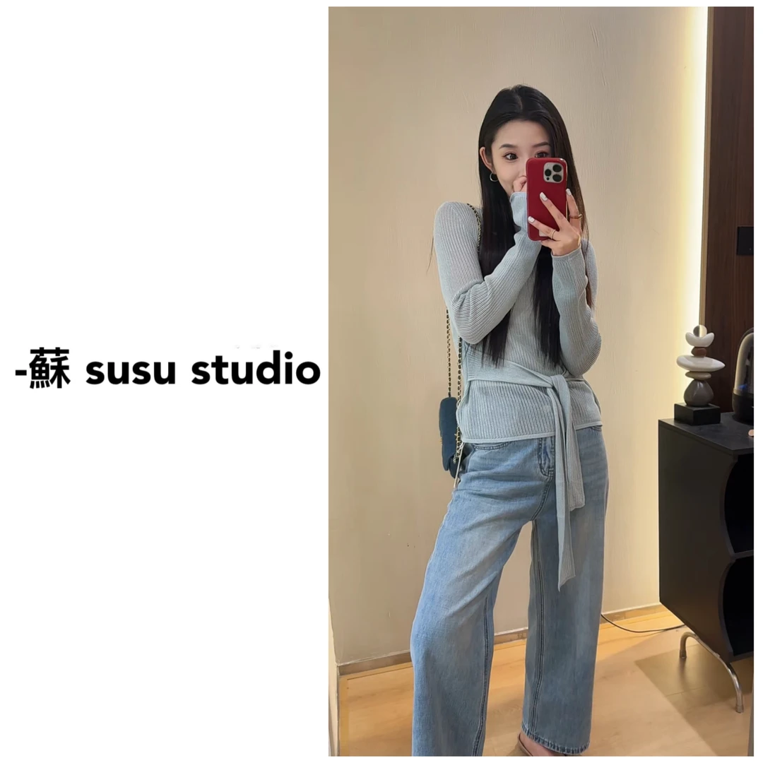 韩系薄款镂空打底衫女春夏小众设计感绑带收腰慵懒显瘦长袖上衣