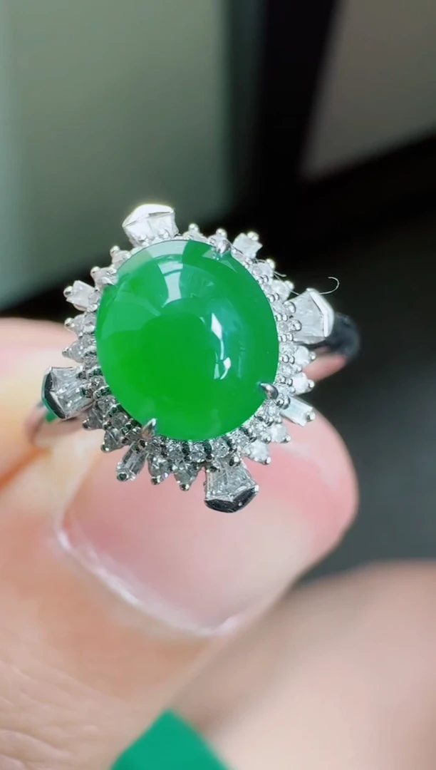 翡翠戒指18K金镶嵌寄售回流，不退不换