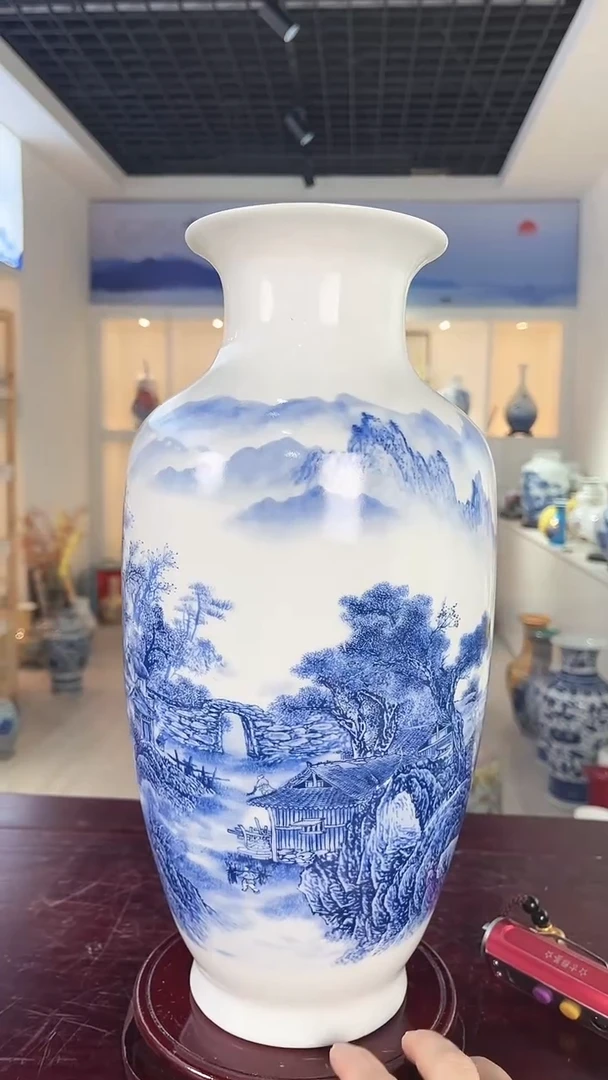 摆件景德镇陶瓷花瓶青花瓷高度34厘米