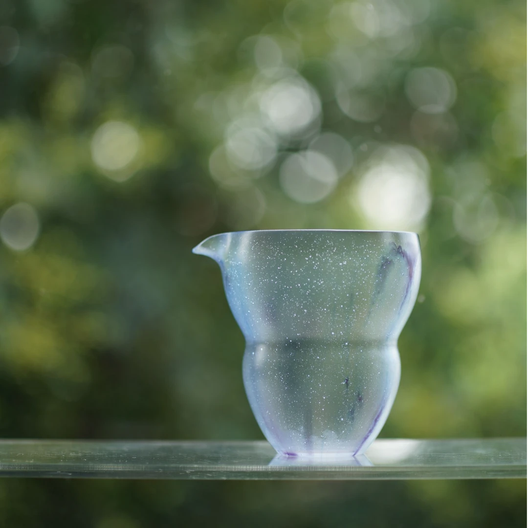 瓢亭茶器｜琉璃葫芦公道杯 海青色 古法琉璃工艺带气泡公杯