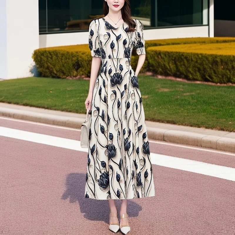 修身连衣裙女夏长款2025夏季新款缎面大码胖mm收腰显瘦过膝长裙子