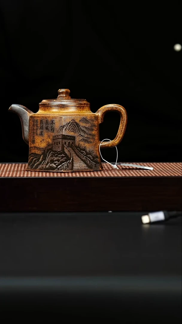 茶壶紫砂宜兴紫砂 六方宫灯壶 万里长城 柴烧