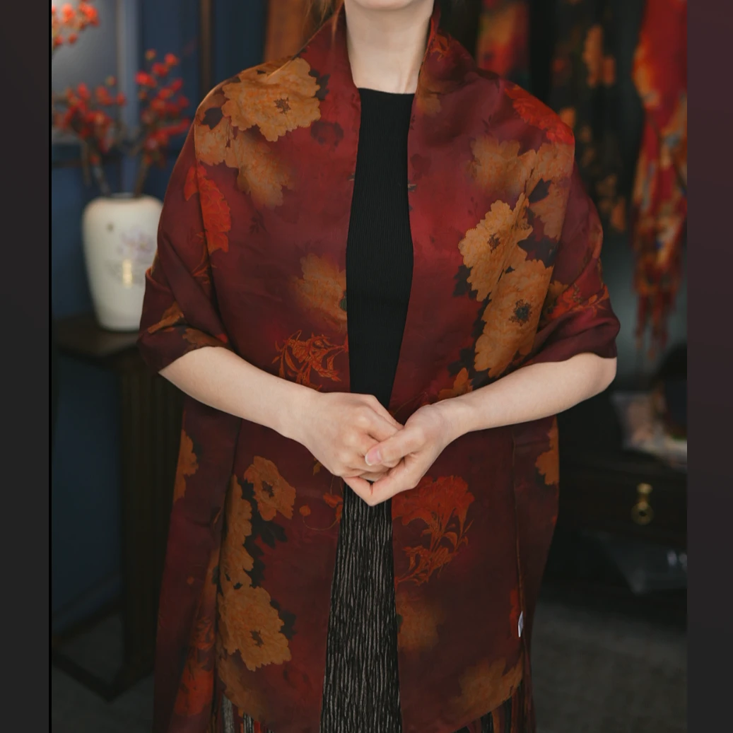 帝妃【香云纱披肩】 高定重磅30姆米双层桑蚕丝真丝丝巾披肩围巾