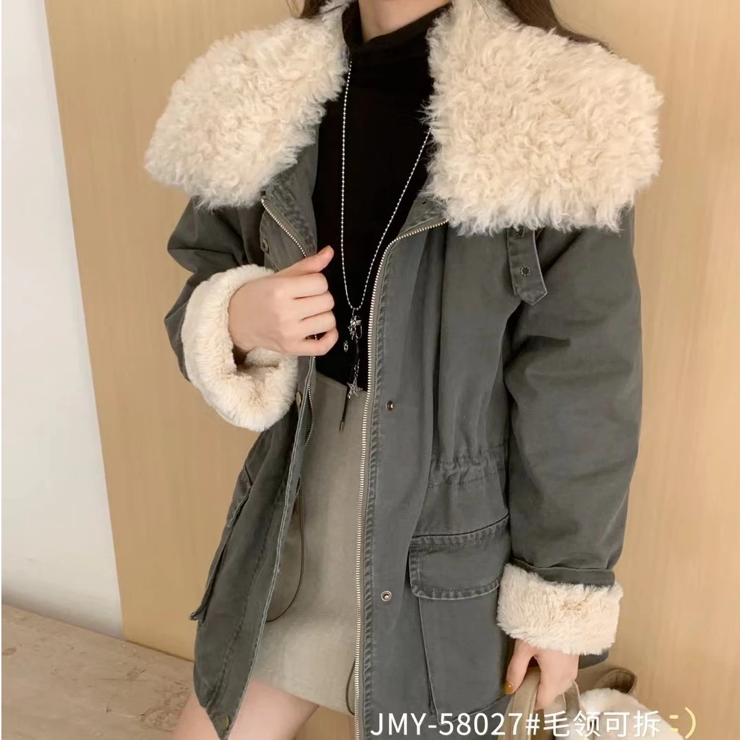 58027番外韩系收腰工装外套女2025新中长款保暖外套