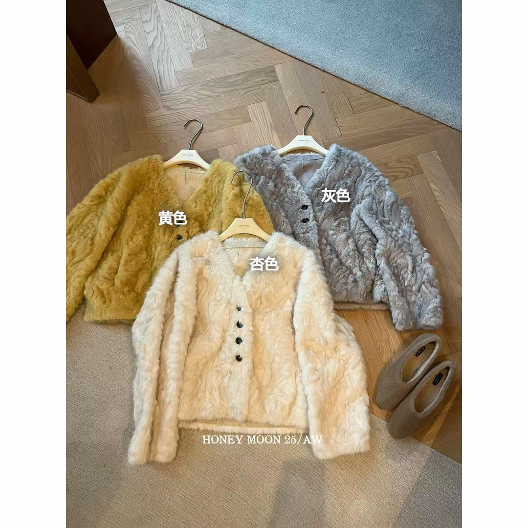 9867气质款V领一排扣休闲款皮毛外套