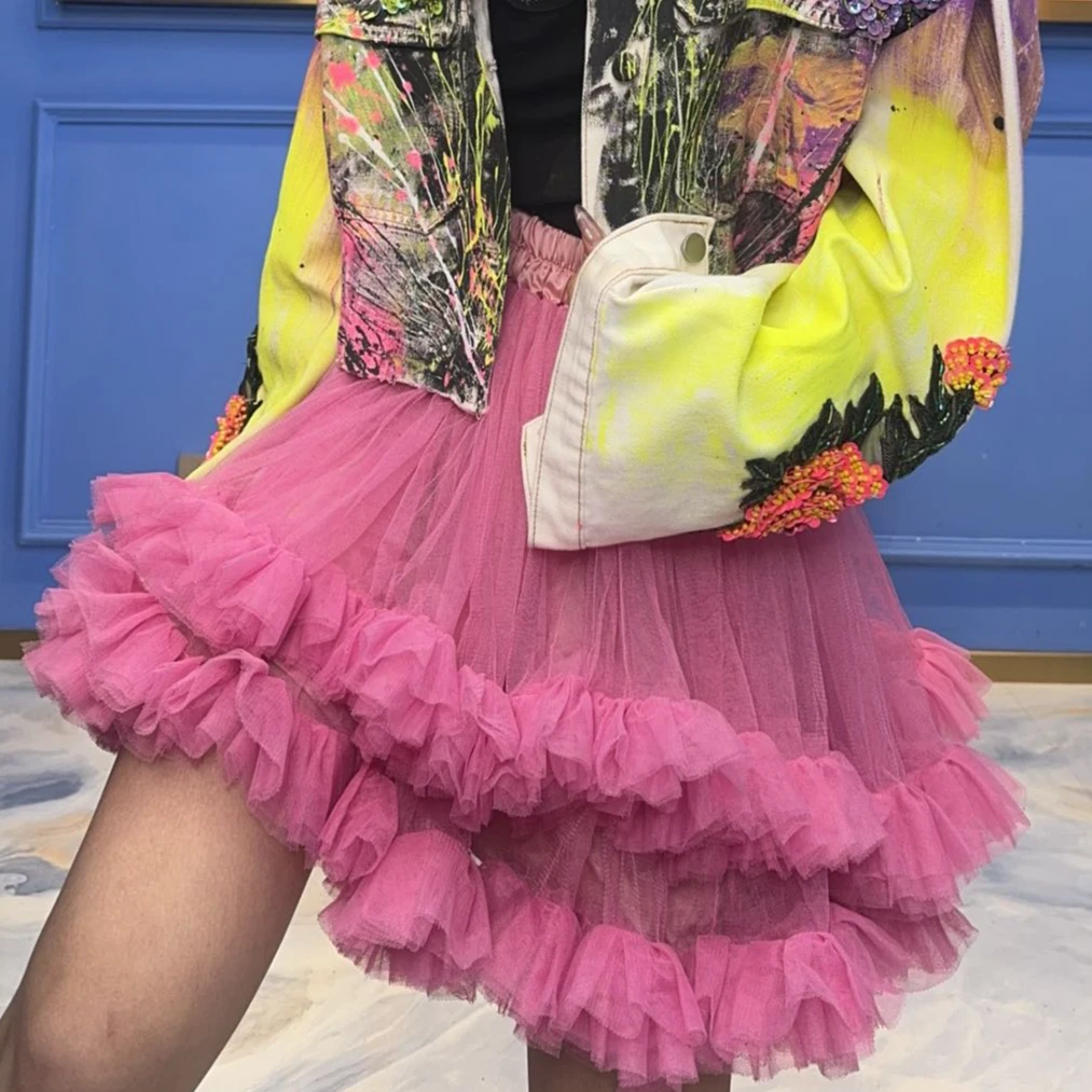 A81222 蕾丝公主洋气时尚百搭夏季紫色设计师女士网纱裙拼接裙