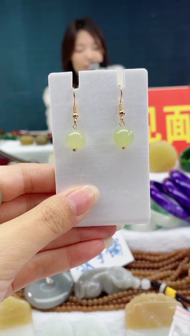 【闪购商品】和田玉耳饰银S925镶嵌10