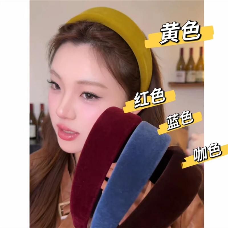 内增高海绵复古高级感丝绒高颅顶宽边磨毛氛围感高颅顶洋气发箍