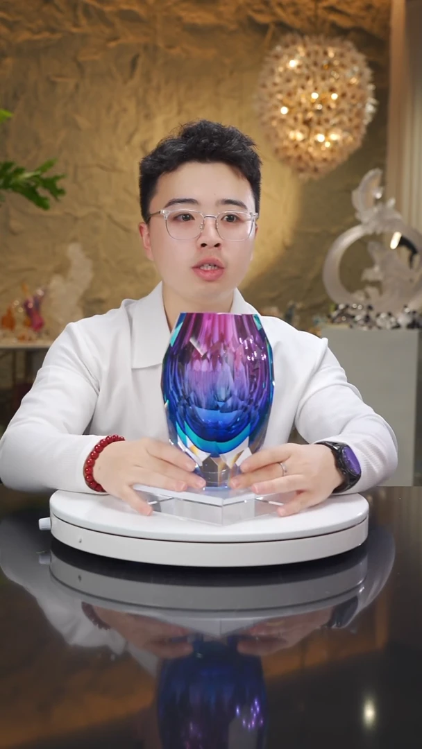 琉璃手工艺品福利金红蓝切面香薰瓶