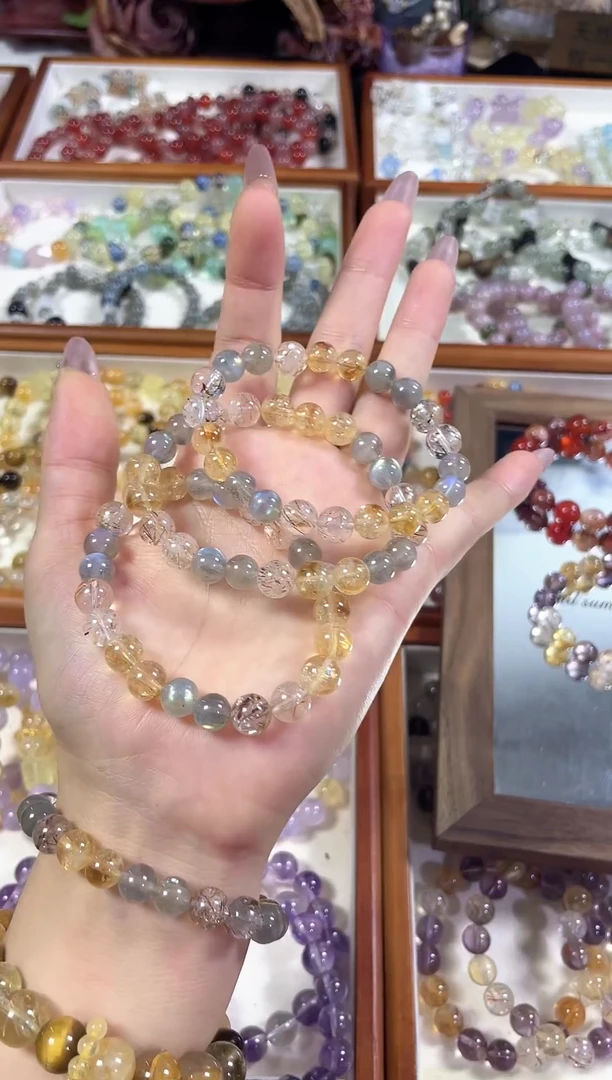 未镶嵌手串水晶卡8+天然黑金超七灰月光黄塔晶手串多样发一