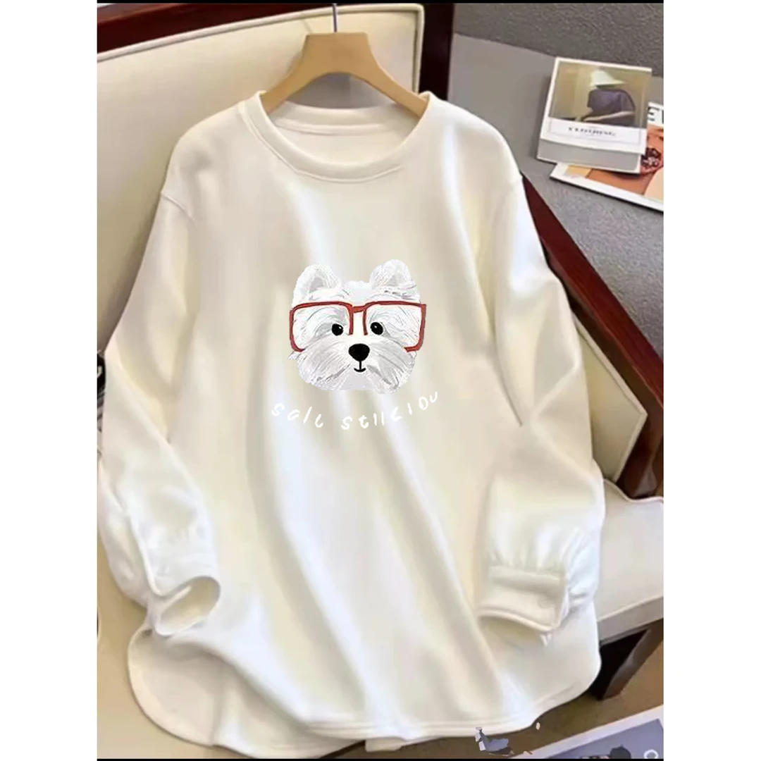 加绒加厚ins长袖t恤女秋冬宽松百搭中长款打底衫内搭纯棉外穿上衣