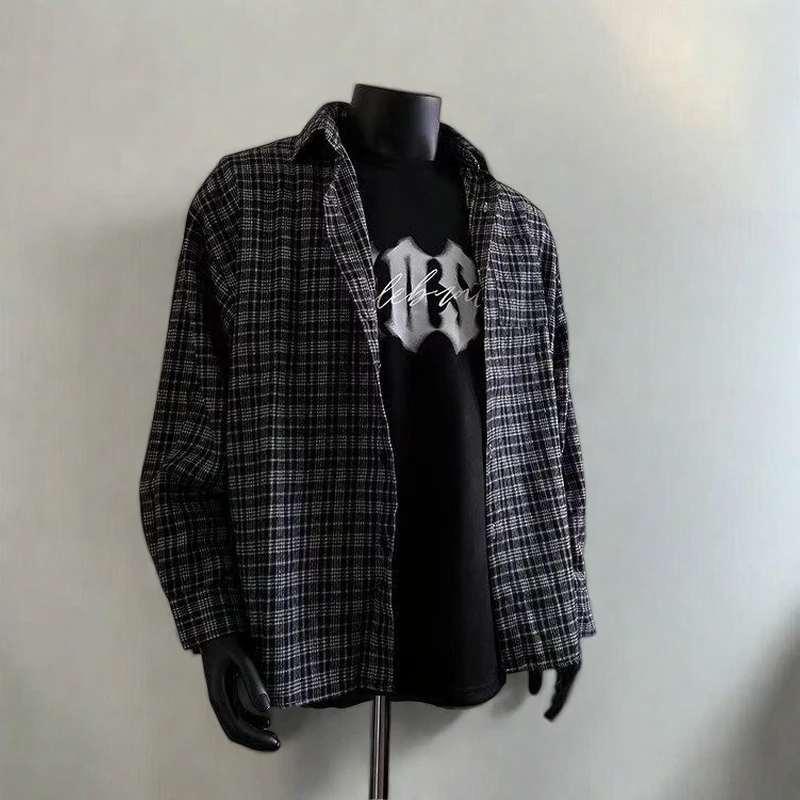 衬衫男复古宽松学院风高级感美式格子男款薄外套韩版垂感日系穿搭
