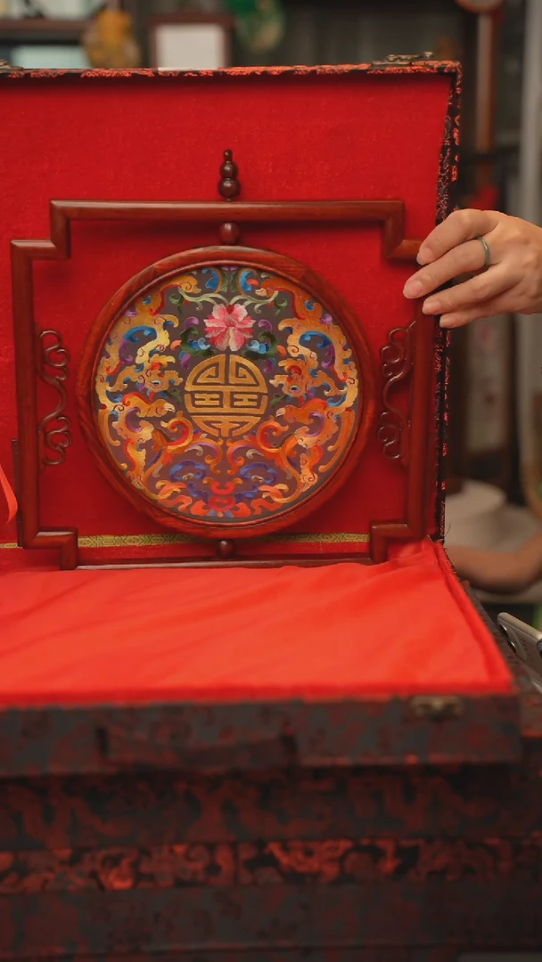 扇子苏绣双面绣五福架 30乘30