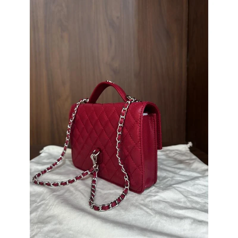 HIRMRIS手工真皮包21-551122-红 手提方块 酱香红色 手提标