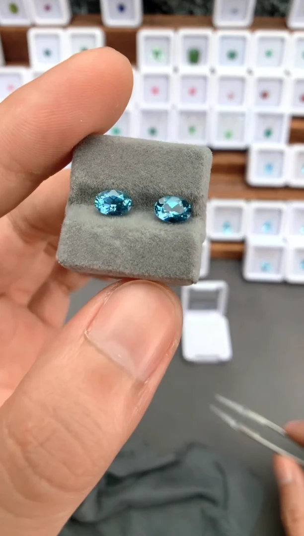 定制海蓝宝石裸石未镶嵌1.32ct 超圣 01022 一对