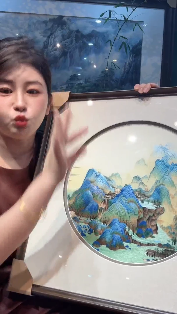 刺绣非遗苏绣手工刺绣单面绣千里江山53*53