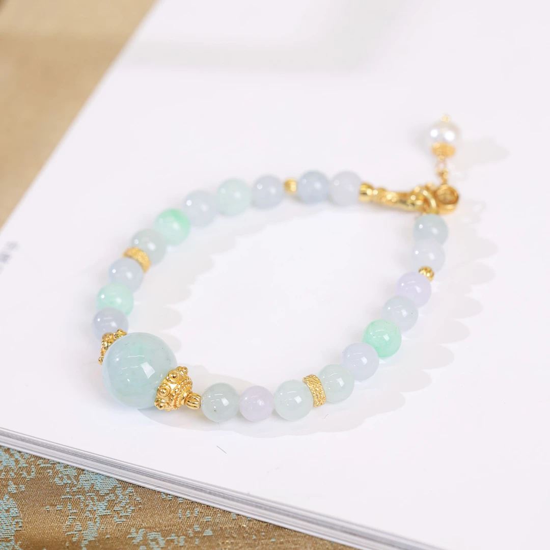 小玉同学国风天然A货翡翠圆珠手链