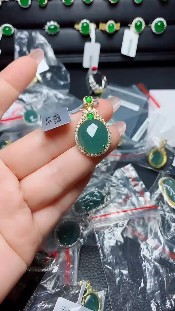 银S925镶嵌戒指翡翠  天然翡翠A货s925银镶