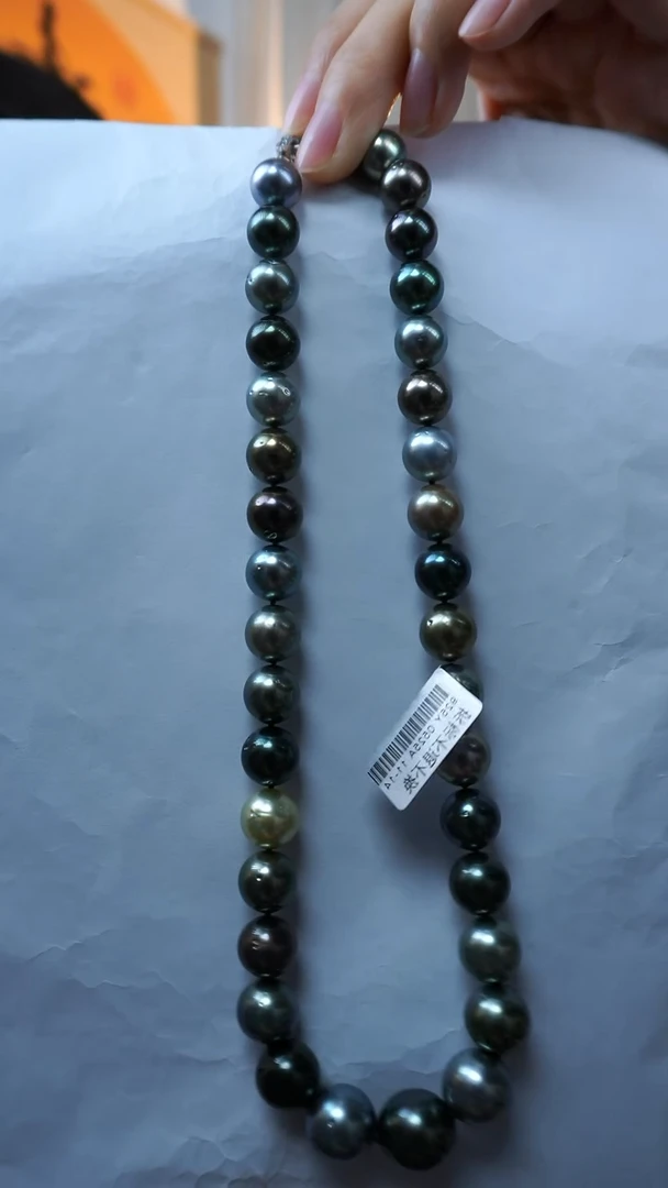 银S925镶嵌项链海水珍珠大溪地11-14mm全珠链