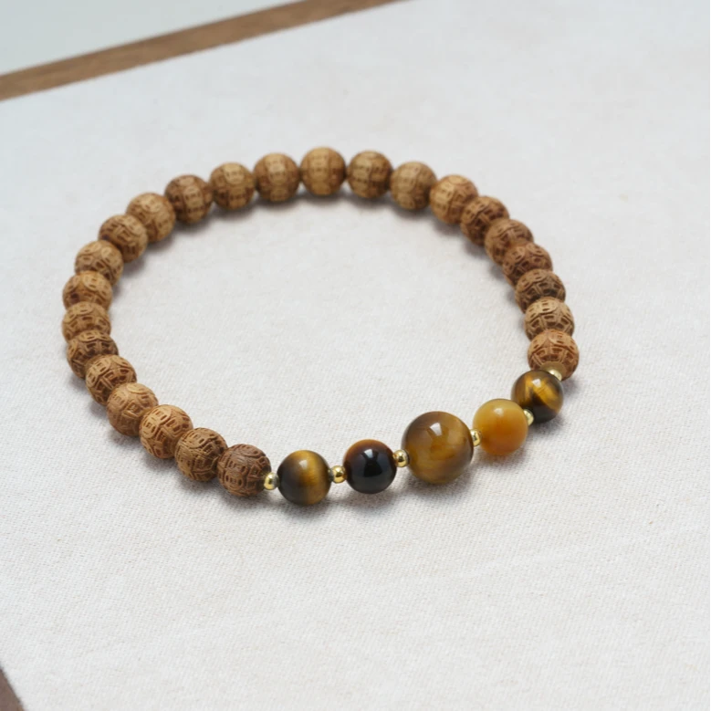 【黄琮】老山檀钱币珠0.6虎睛石手串（多样性发其一）