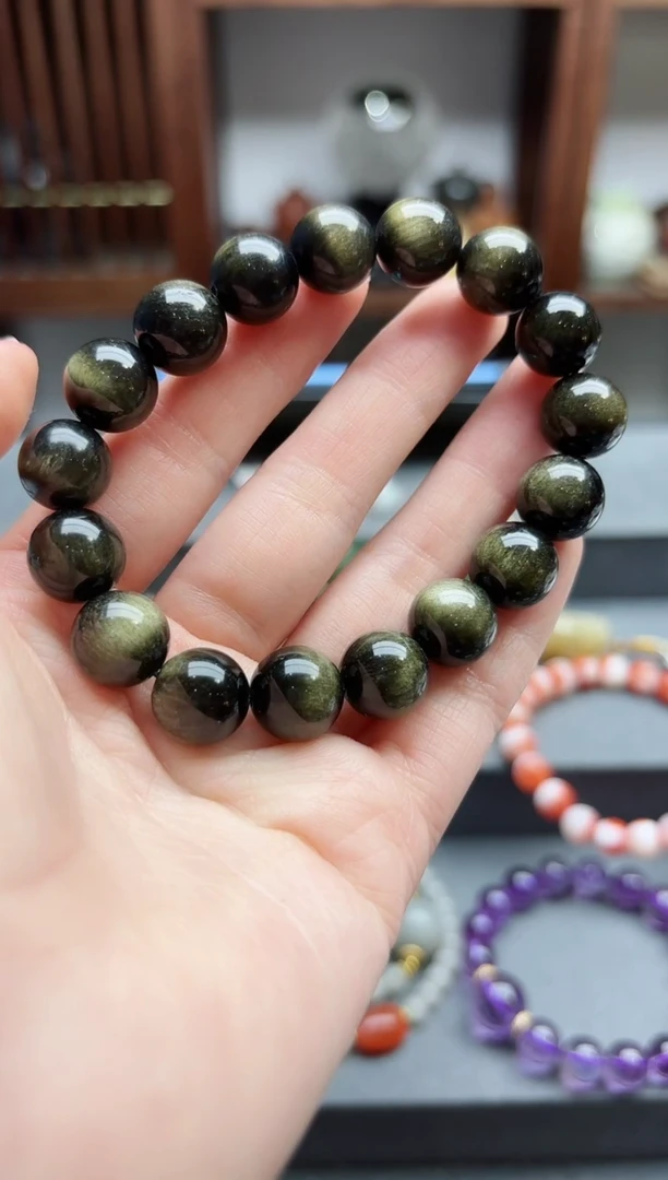 【闪购商品】黑曜岩手串未镶嵌金曜石手串 ZD