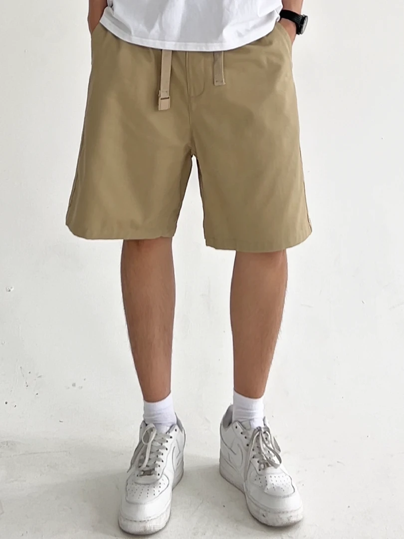 短裤男夏季情侣款半松紧腰卡扣抽绳设计直筒宽松纯棉休闲四分裤