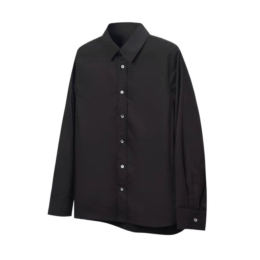 修身四季款外贸日单纯棉黑色衬衫