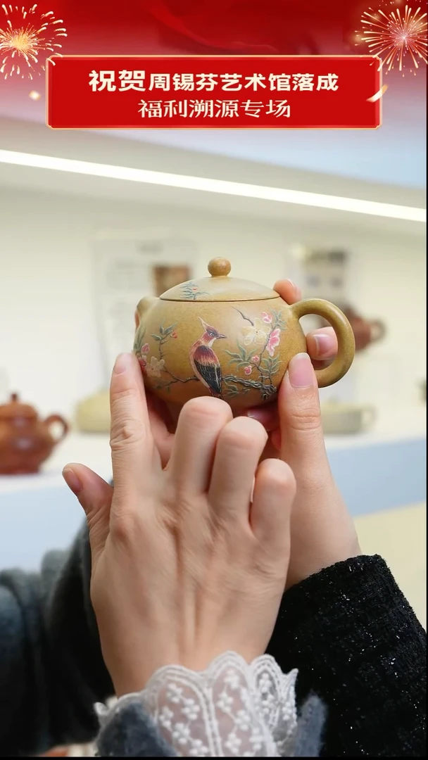 茶壶紫砂16 黄金段柴烧 泥绘西施