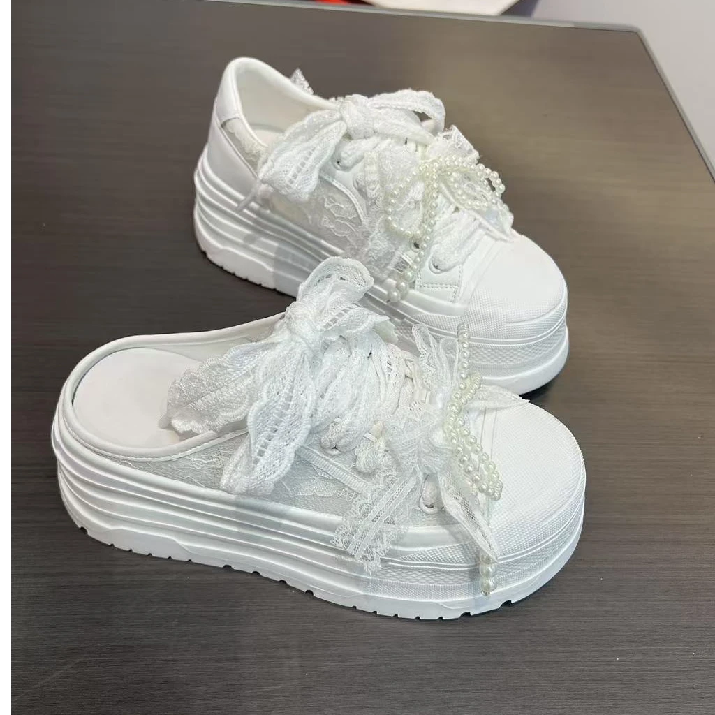 【棠棠潮鞋】特色花朵网鞋春夏透气厚底休闲小白鞋厚底拖鞋女小众