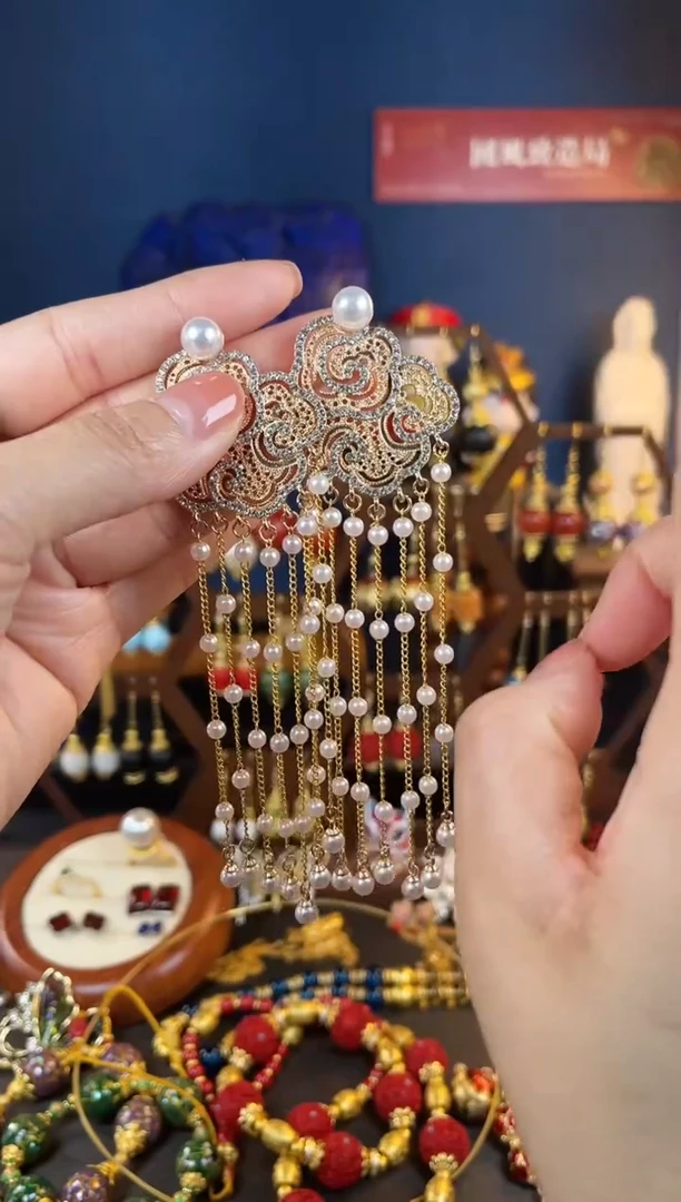 【闪购商品】351号美人卷珠帘花丝镶嵌款耳钉