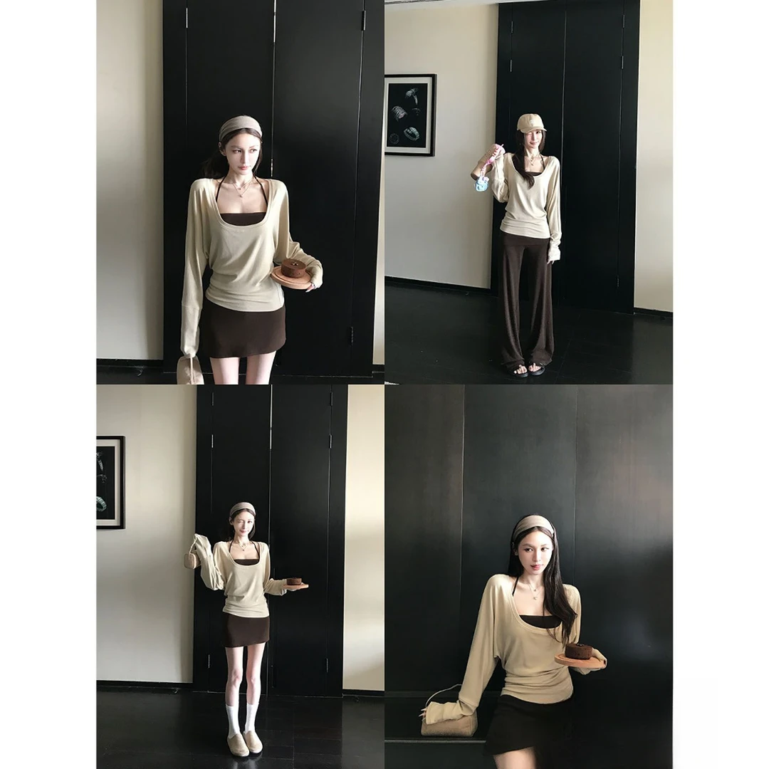 辣妹夏季新款背心吊带短袖T恤宽松罩衫套装两件套显瘦遮肉上衣女