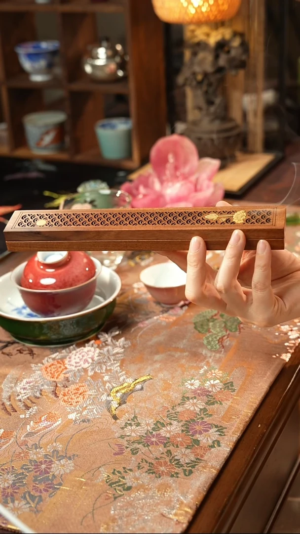 【见珊】H非洲酸枝嵌黄杨木23.5*3.5*2cm圆月线香盒