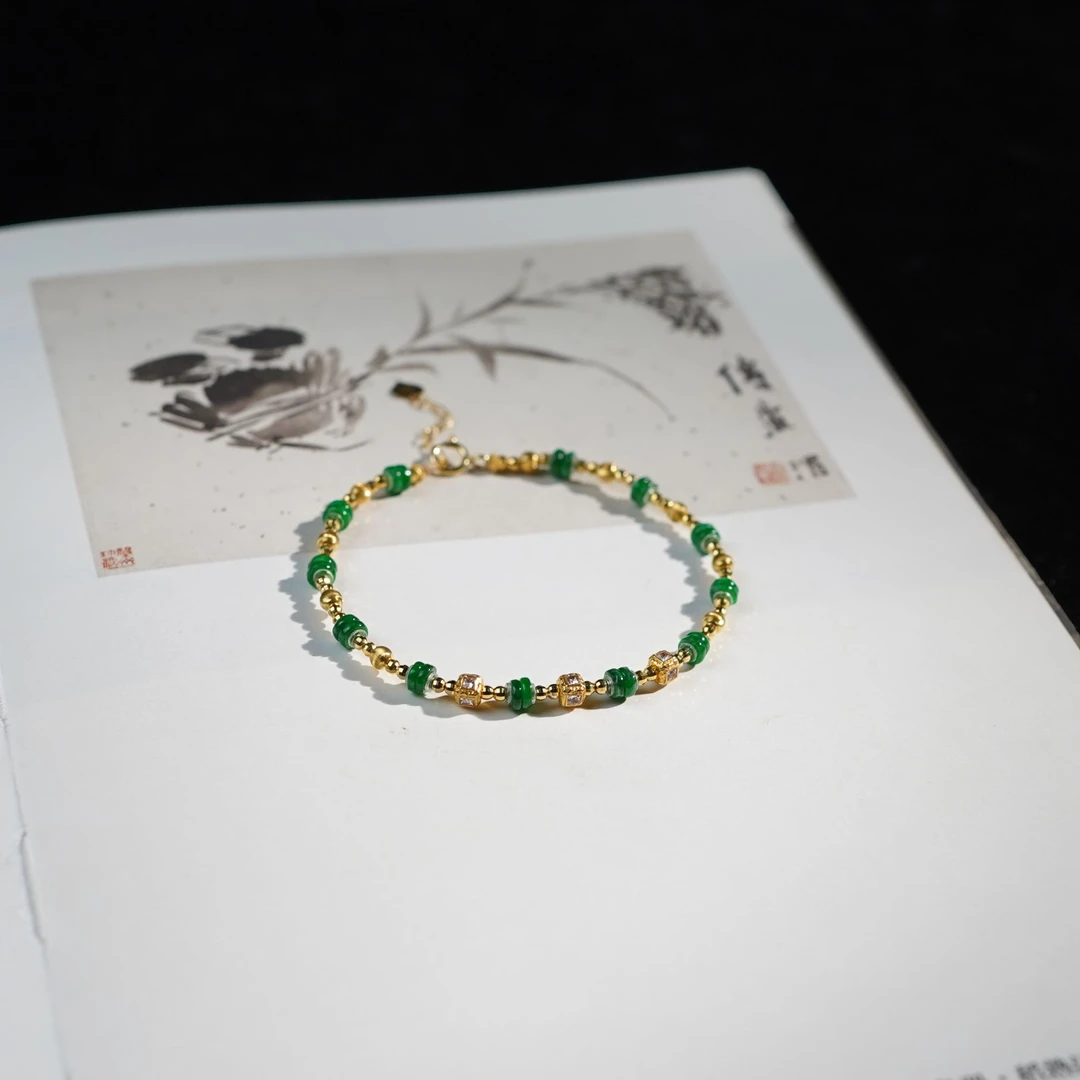 【念伊】翡翠*18k金镶嵌手链