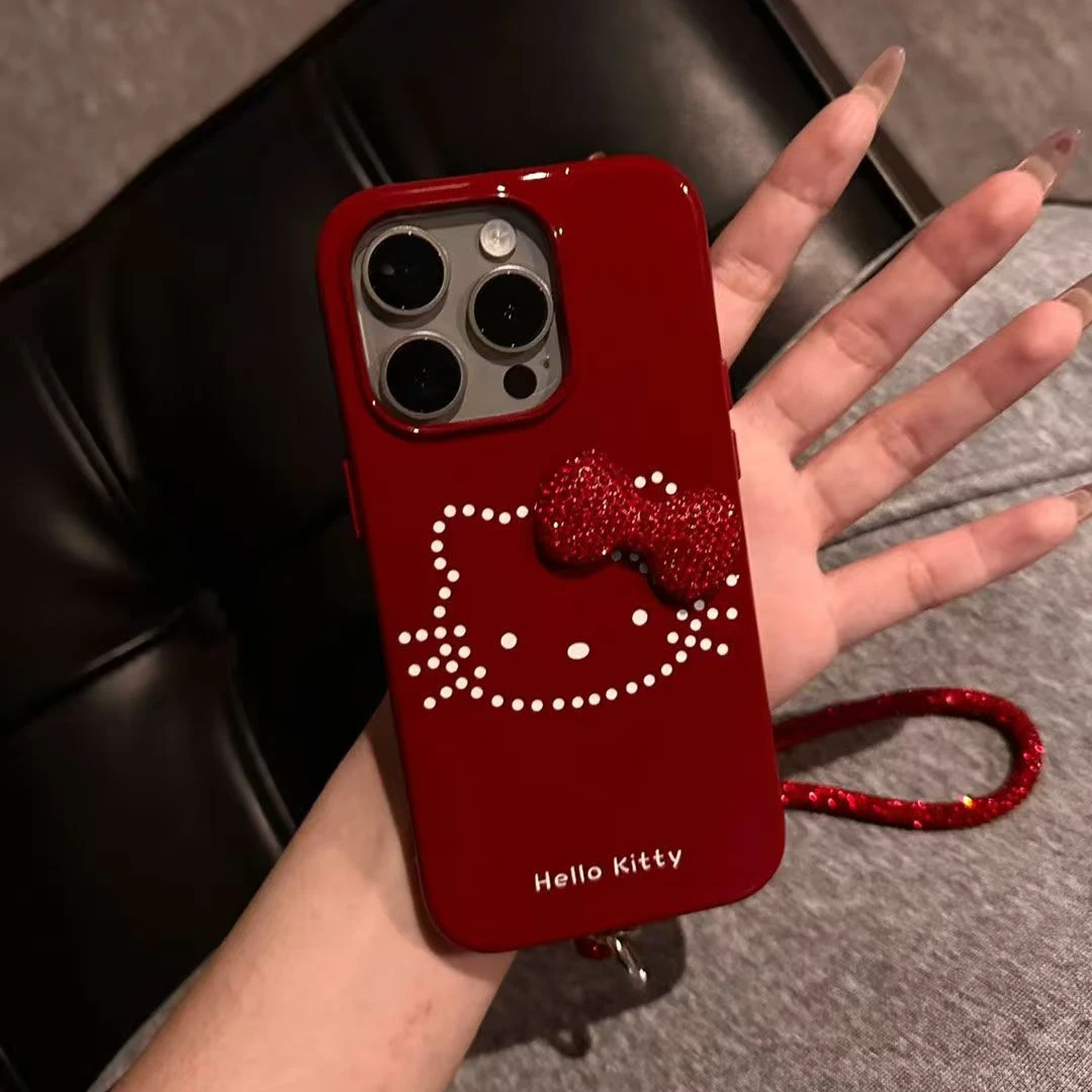 KT猫镶钻蝴蝶结链条适用苹果16promax手机壳iPhone15/14/13/12/11