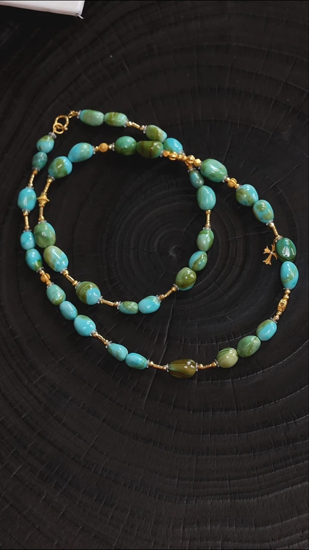 18K金镶嵌绿松石项链11