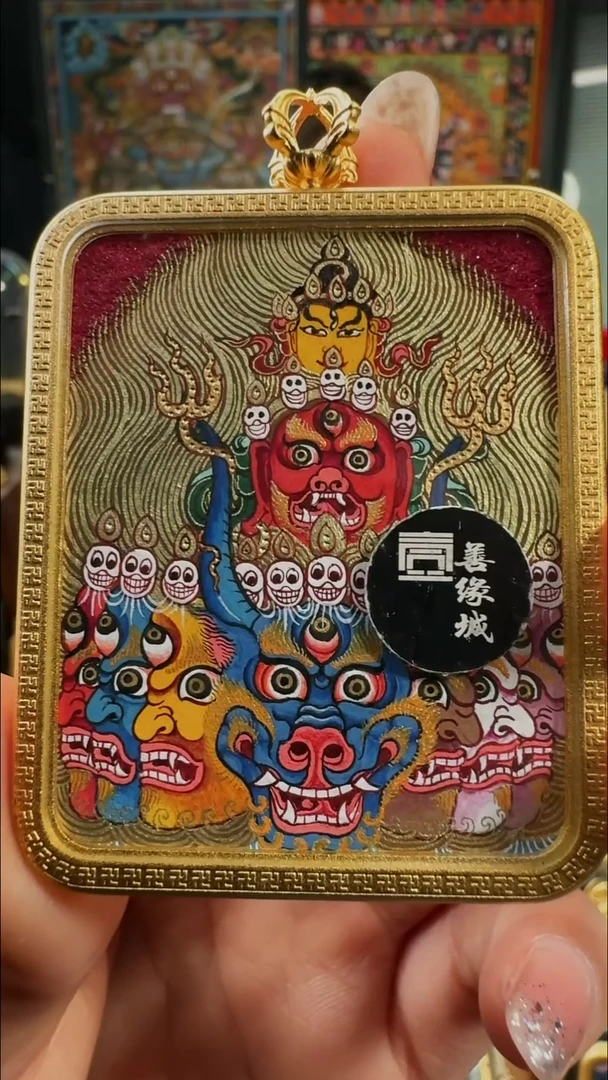 吊坠壹善缘城手绘唐卡大威德
