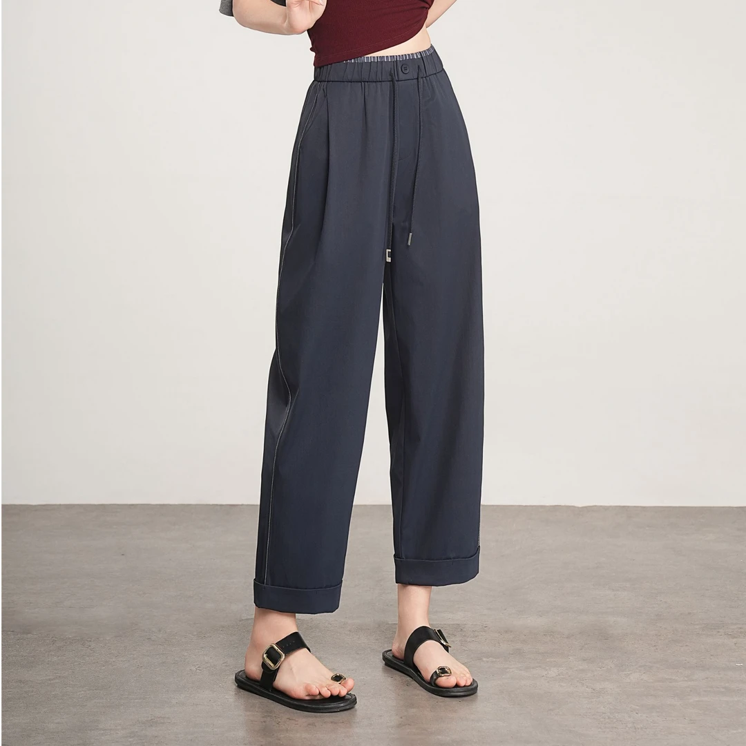 夏季新款垂坠感休闲女裤舒适法棍裤冰爽防晒透气薄款休闲阔腿