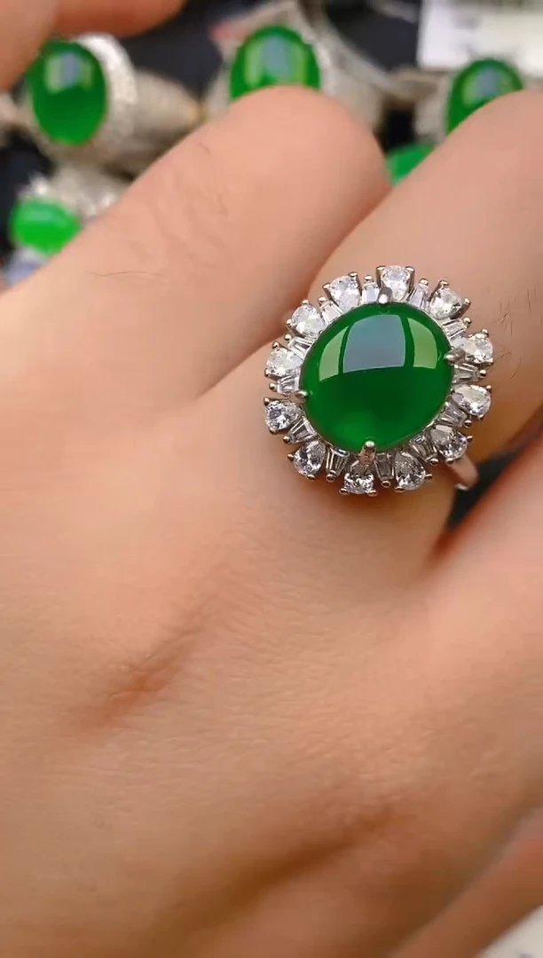 翡翠戒指银S925镶嵌天然