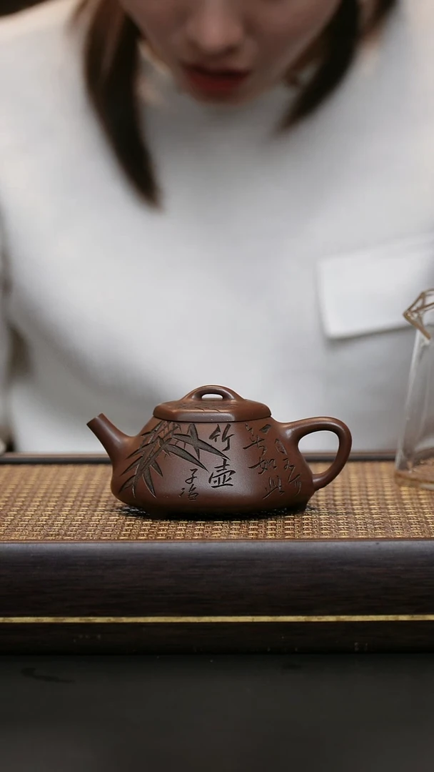 茶壶紫砂冰窖底槽清 六方石瓢