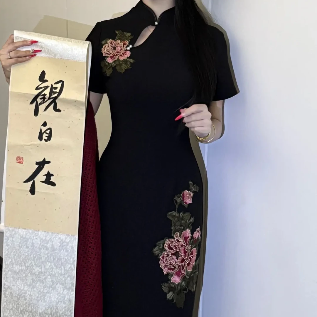 国风新中式弹力西装连衣裙 玫瑰花神