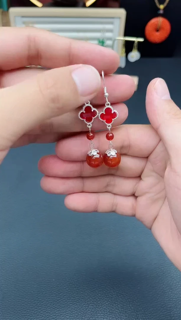 玛瑙/玉髓耳饰银S925镶嵌233