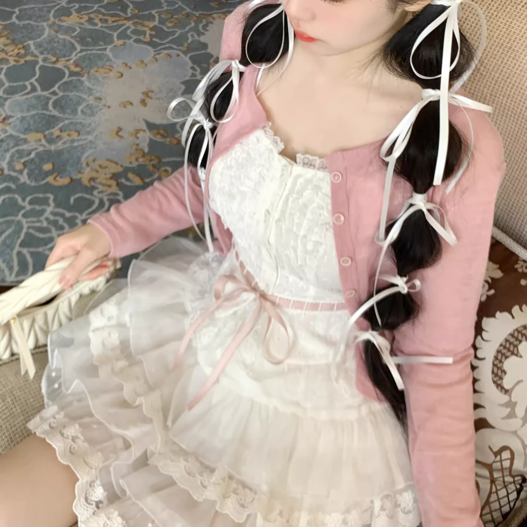 Blovelan梅子汽泡 甜美针织衫短裤女薄款纯色开衫女