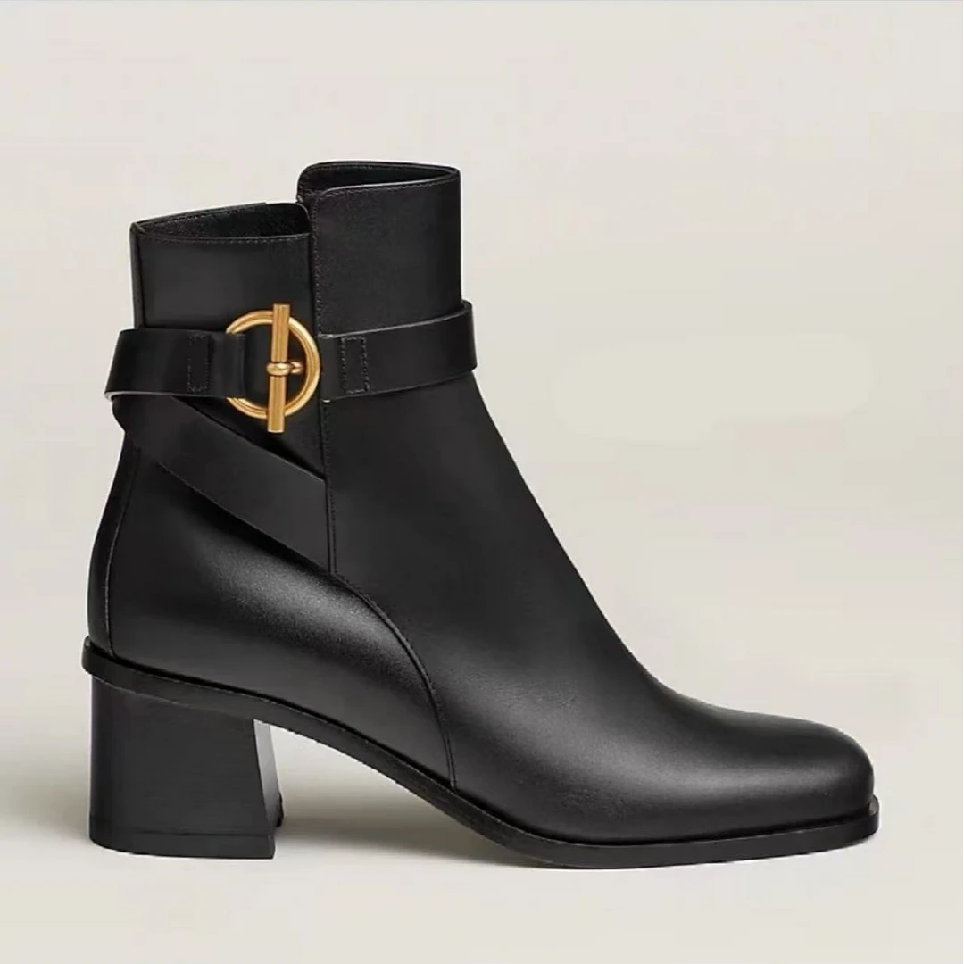 未使用 Hermes/爱马仕 黑色中跟短靴37