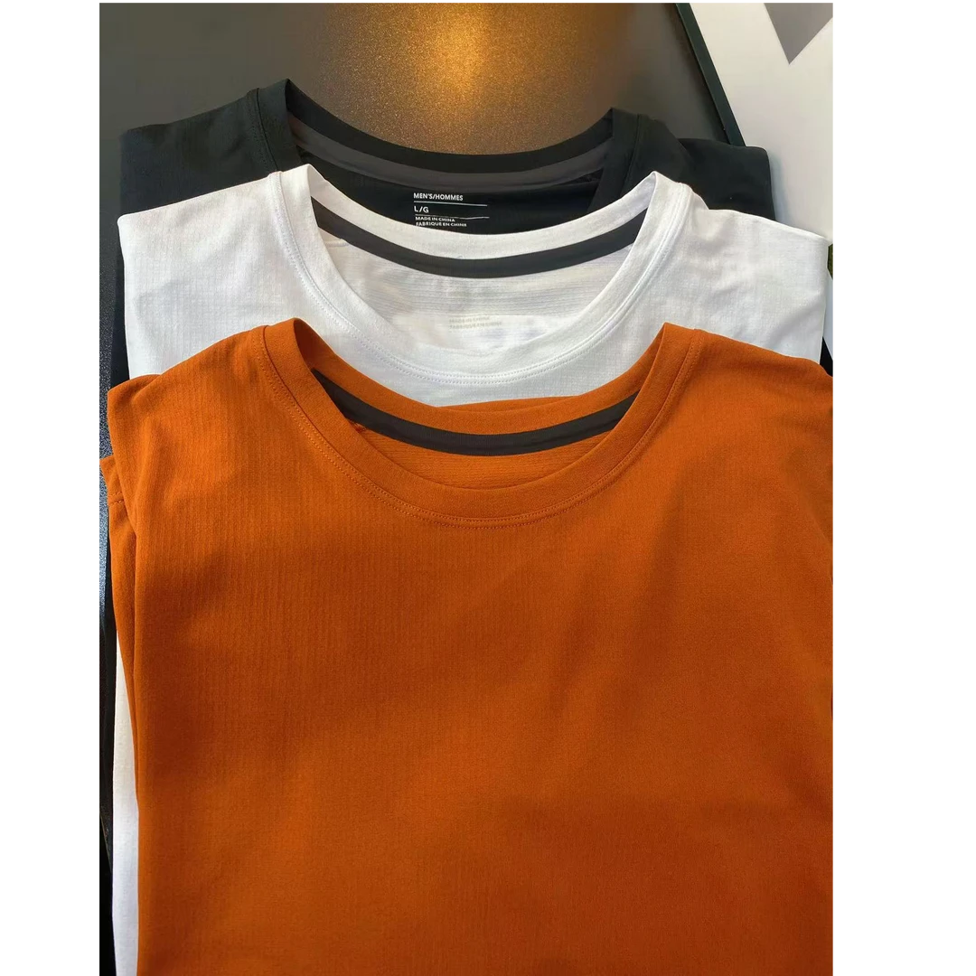 2025纯色时尚男士短袖美式纯棉休闲百搭夏季简约宽松圆领上衣