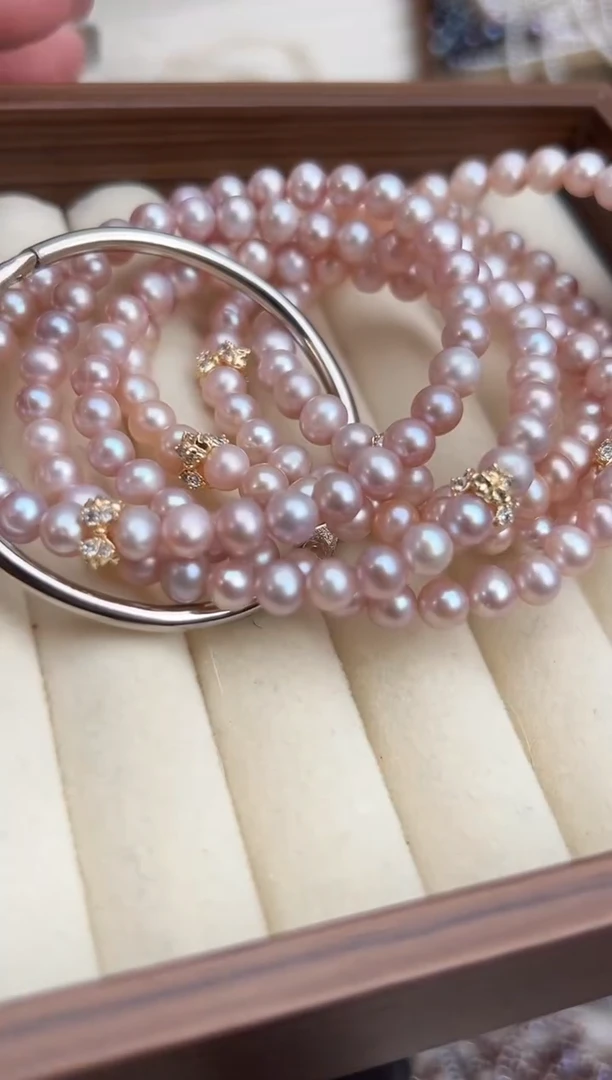 未镶嵌福利淡水珍珠无核*强光珍珠粉色（多样性发一）手链6mm左右