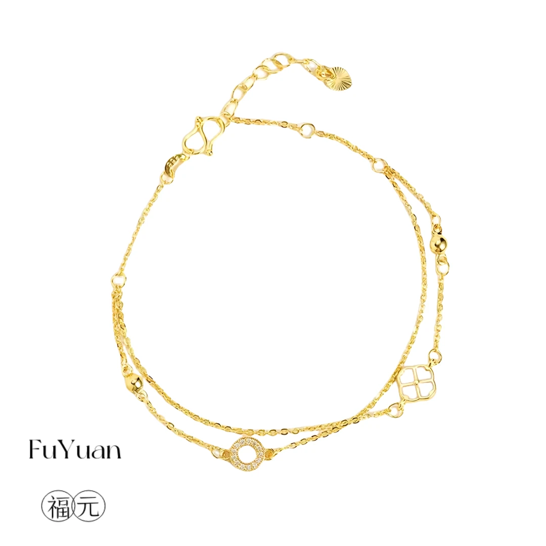 铜合金手链 Fuyuan/福元饰品 新中式双层四叶花白母贝手链