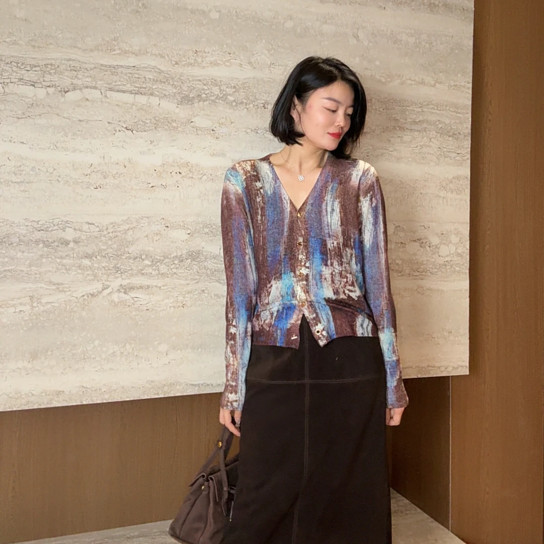 TANTAN气质时尚显瘦秋季V领长袖全羊毛开衫2990