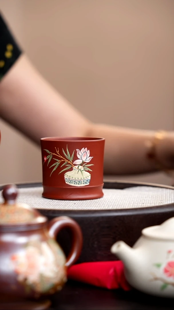 茶壶紫砂朱泥线底主人杯花瓶