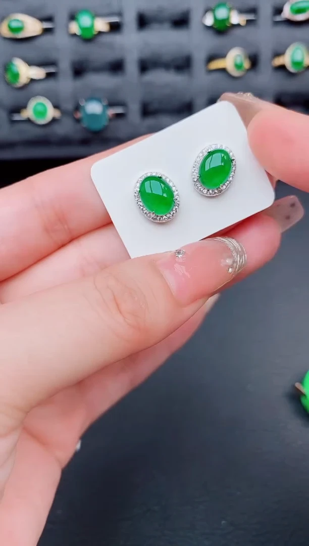 翡翠银S925镶嵌耳饰天然a货翡翠120