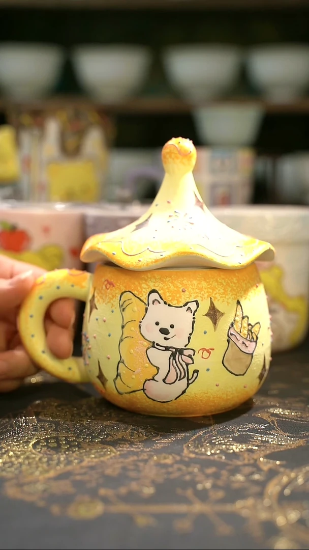 杯纯手绘卡通陶瓷杯